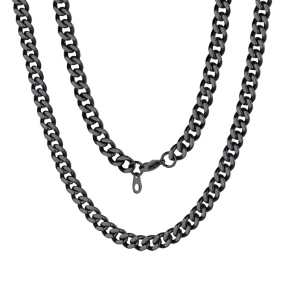 7mm Cuban Chain Necklace in Black Plated