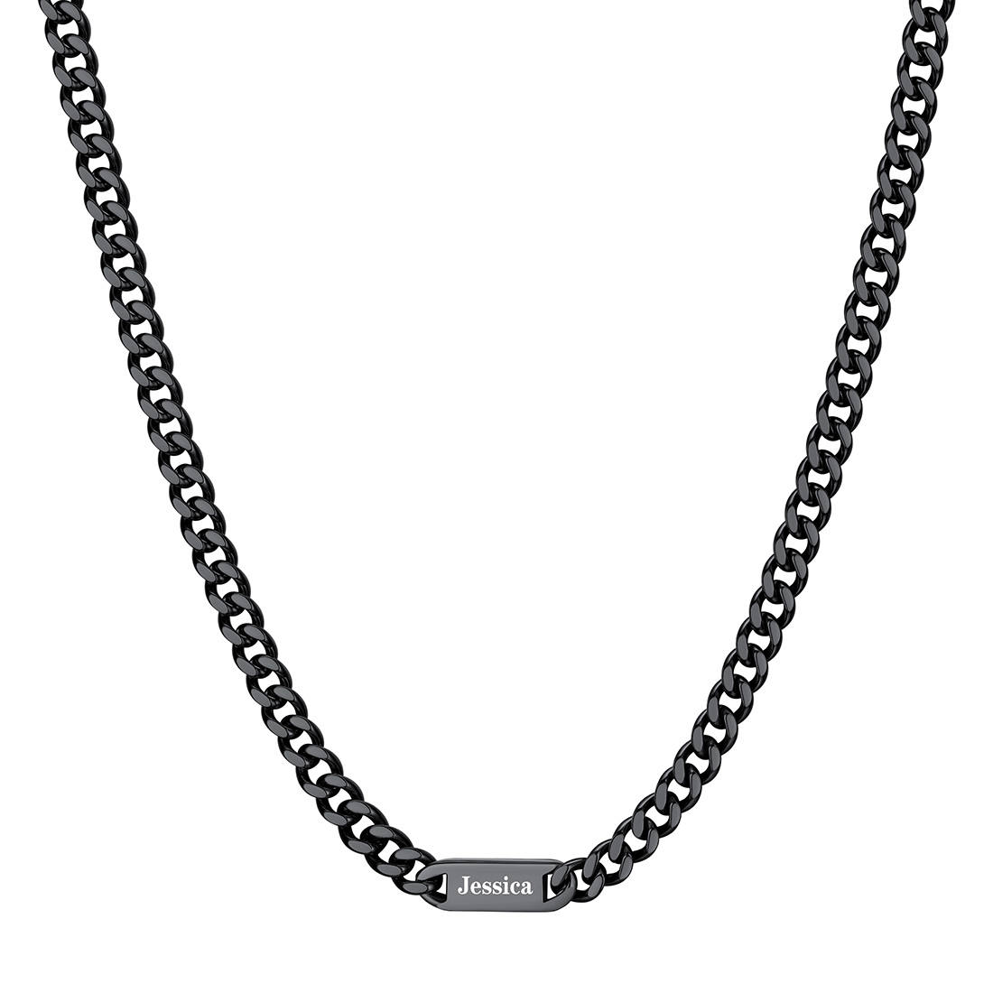 7mm Custom 1 Name Cuban Chain Necklace in Black Plated
