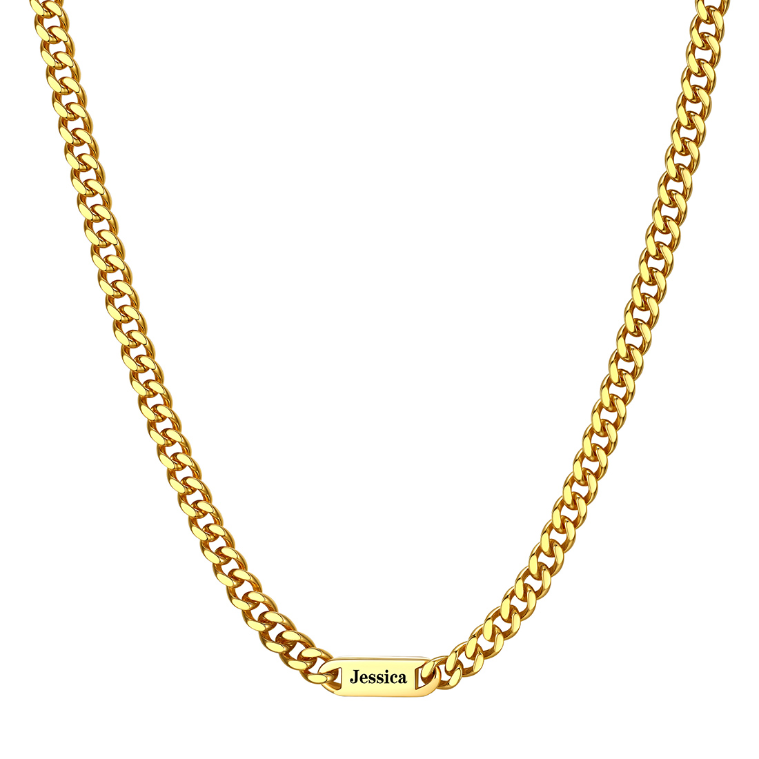7mm Custom 1 Name Cuban Chain Necklace in Gold Plated