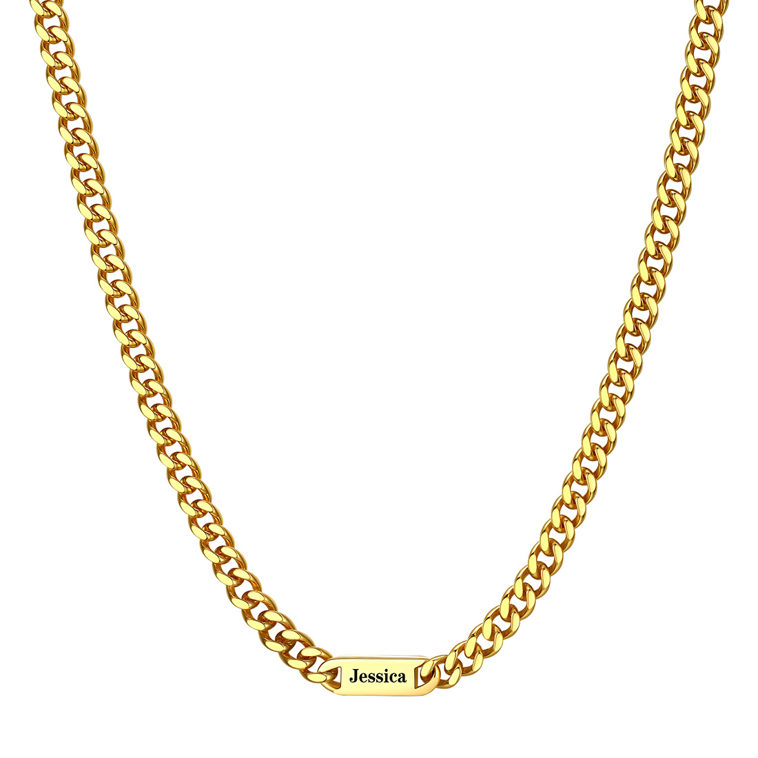 7mm Custom 1 Name Cuban Chain Necklace in Gold Plated