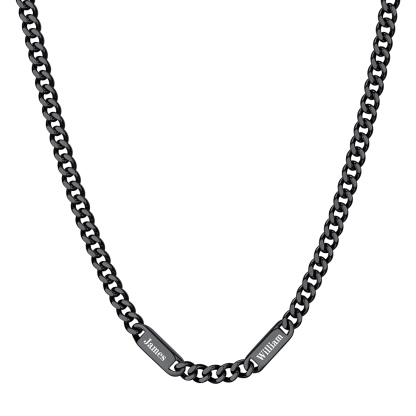 7mm Custom 2 Name Cuban Chain Necklace in Black Plated