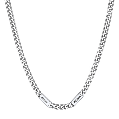 7mm Custom 2 Name Cuban Chain Necklace in Stainless Steel