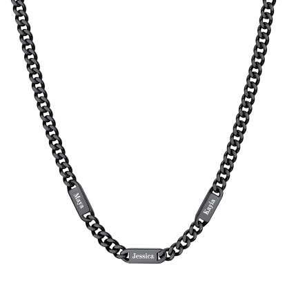 7mm Custom 3 Name Cuban Chain Necklace in Black Plated