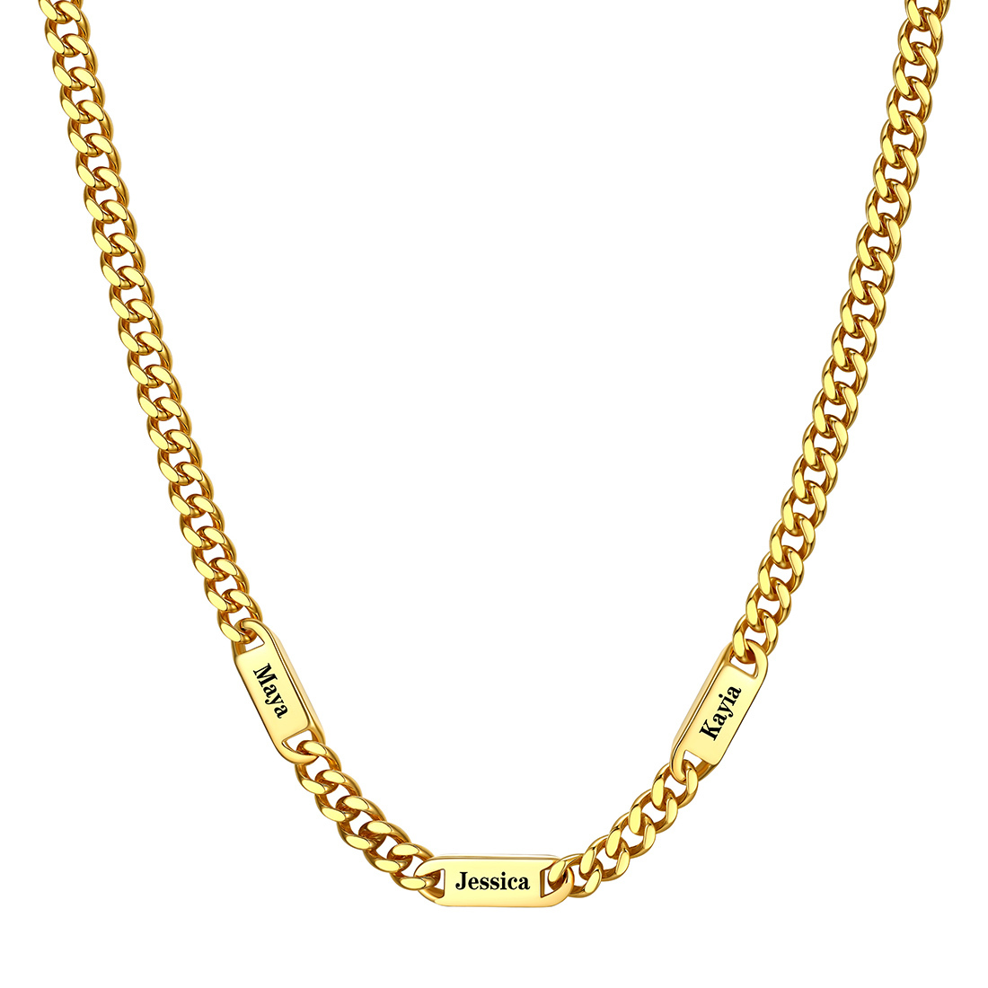 7mm Custom 3 Name Cuban Chain Necklace in Gold Plated