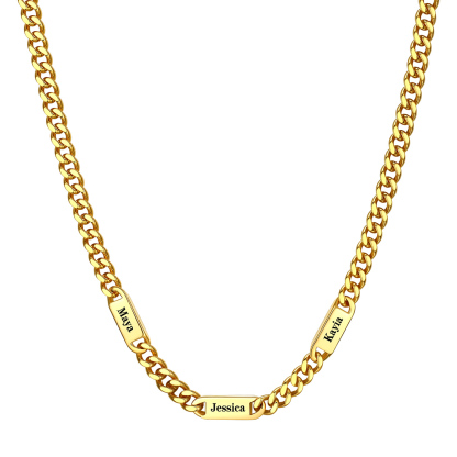 7mm Custom 3 Name Cuban Chain Necklace in Gold Plated
