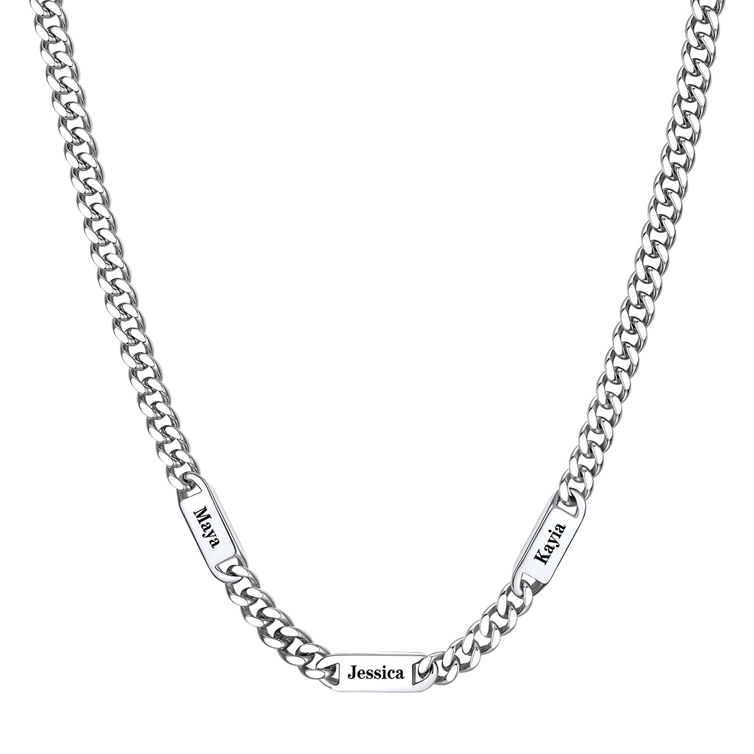 7mm Custom 3 Name Cuban Chain Necklace in Stainless Steel