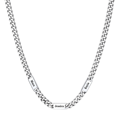 7mm Custom 3 Name Cuban Chain Necklace in Stainless Steel