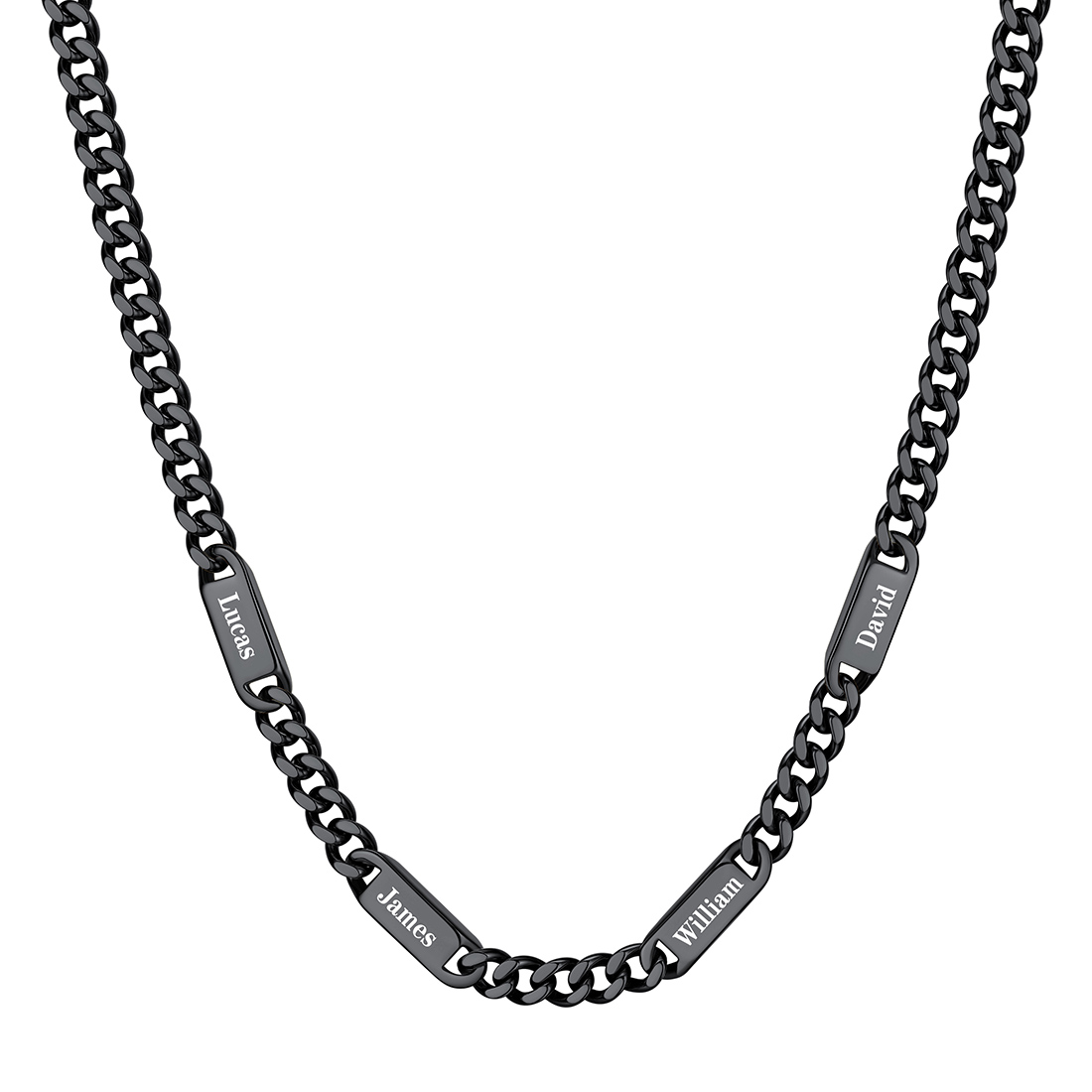 7mm Custom 4 Name Cuban Chain Necklace in Black Plated