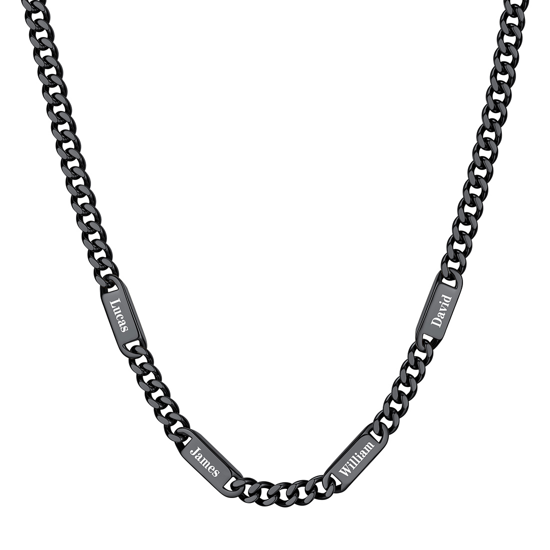 7mm Custom 4 Name Cuban Chain Necklace in Black Plated