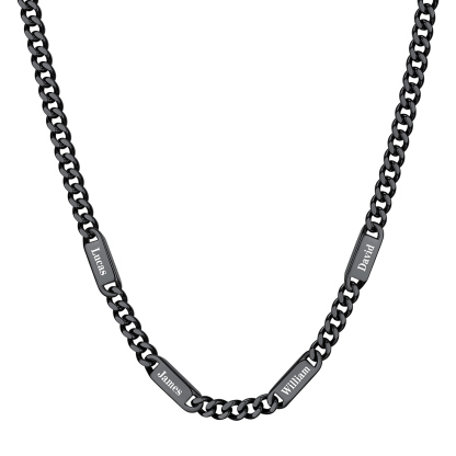 7mm Custom 4 Name Cuban Chain Necklace in Black Plated