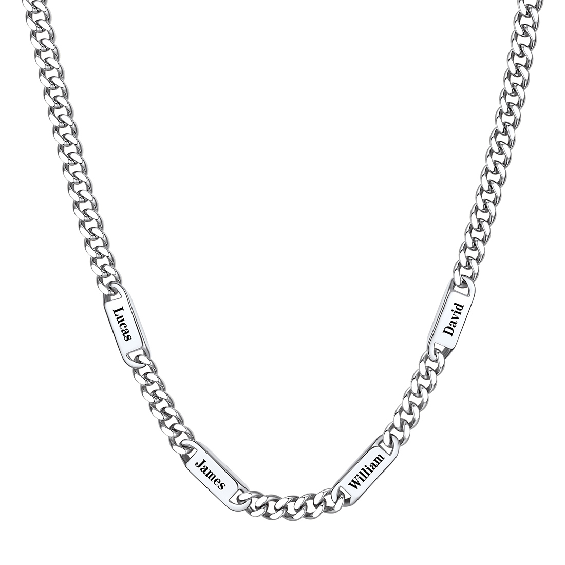 7mm Custom 4 Name Cuban Chain Necklace in Stainless Steel