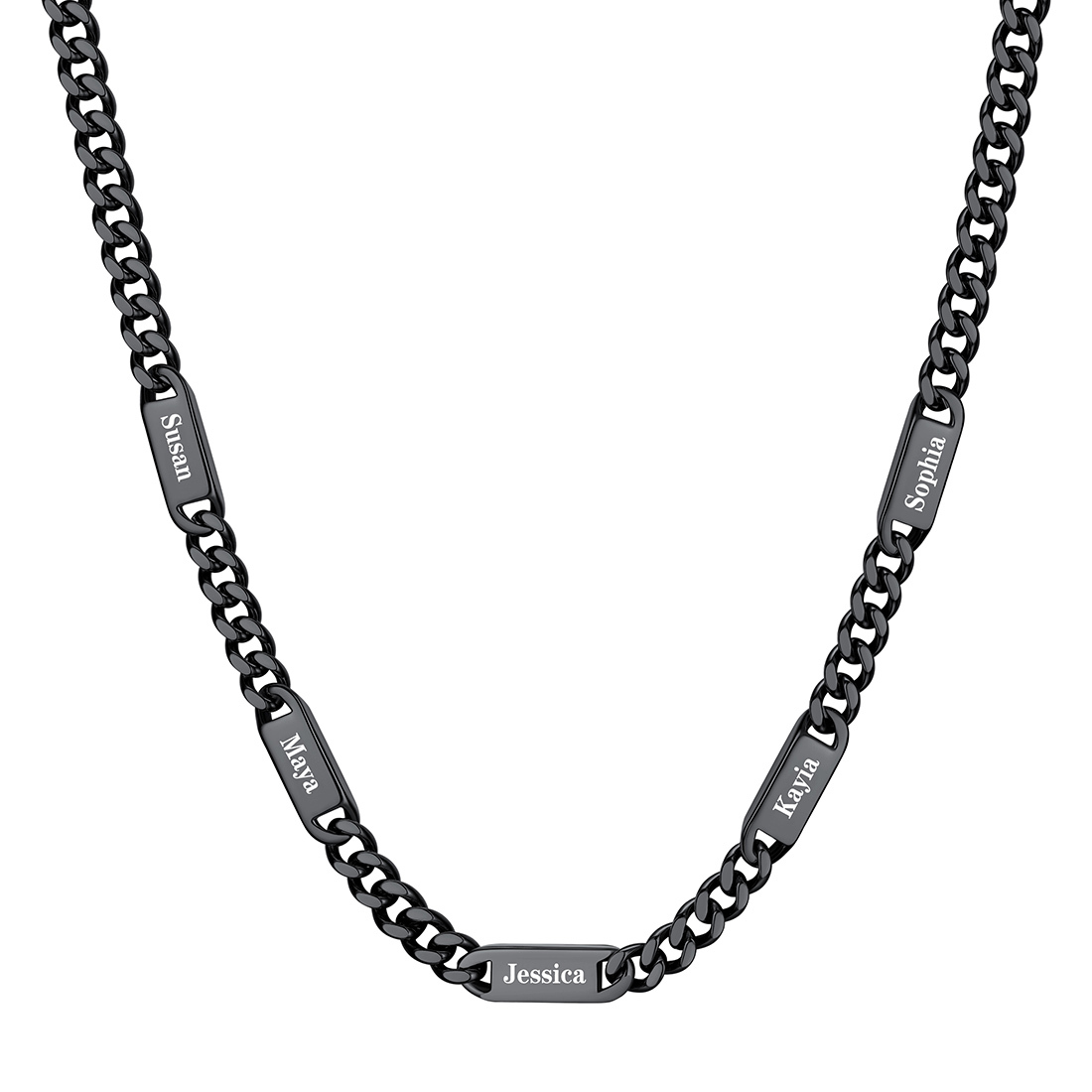 7mm Custom 5 Name Cuban Chain Necklace in Black Plated
