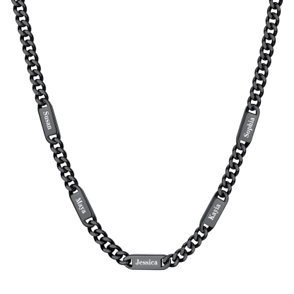 7mm Custom 5 Name Cuban Chain Necklace in Black Plated