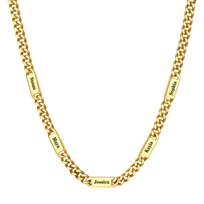 7mm Custom 5 Name Cuban Chain Necklace in Gold Plated