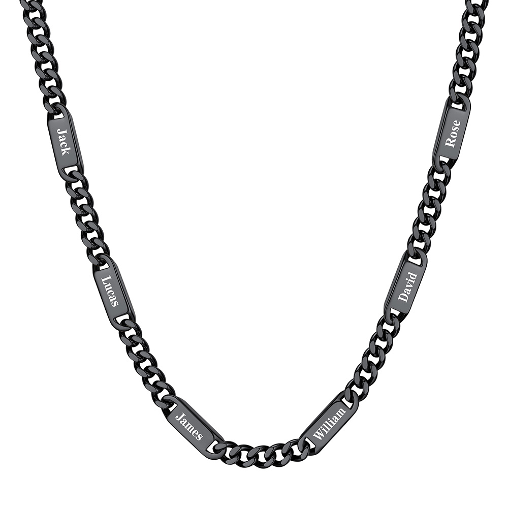 7mm Custom 6 Name Cuban Chain Necklace in Black Plated