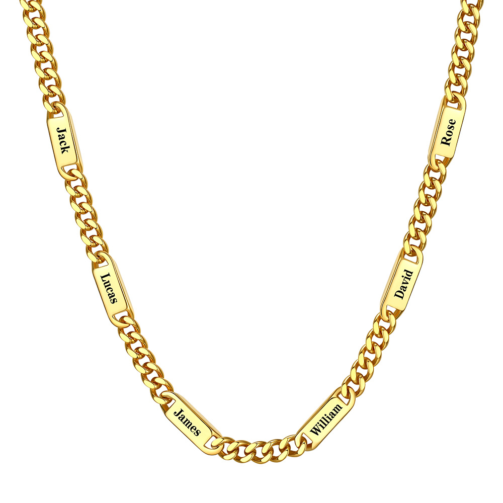 7mm Custom 6 Name Cuban Chain Necklace in Gold Plated
