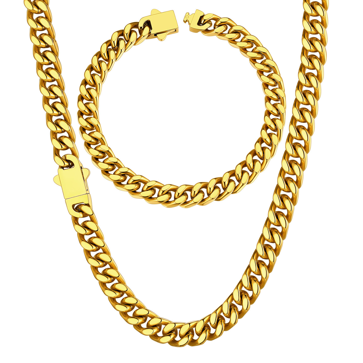 5/7/9/12mm Miami Cuban Link Chain & Bracelet Set for Him