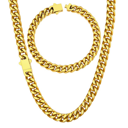 5/7/9/12mm Miami Cuban Link Chain & Bracelet Set for Him
