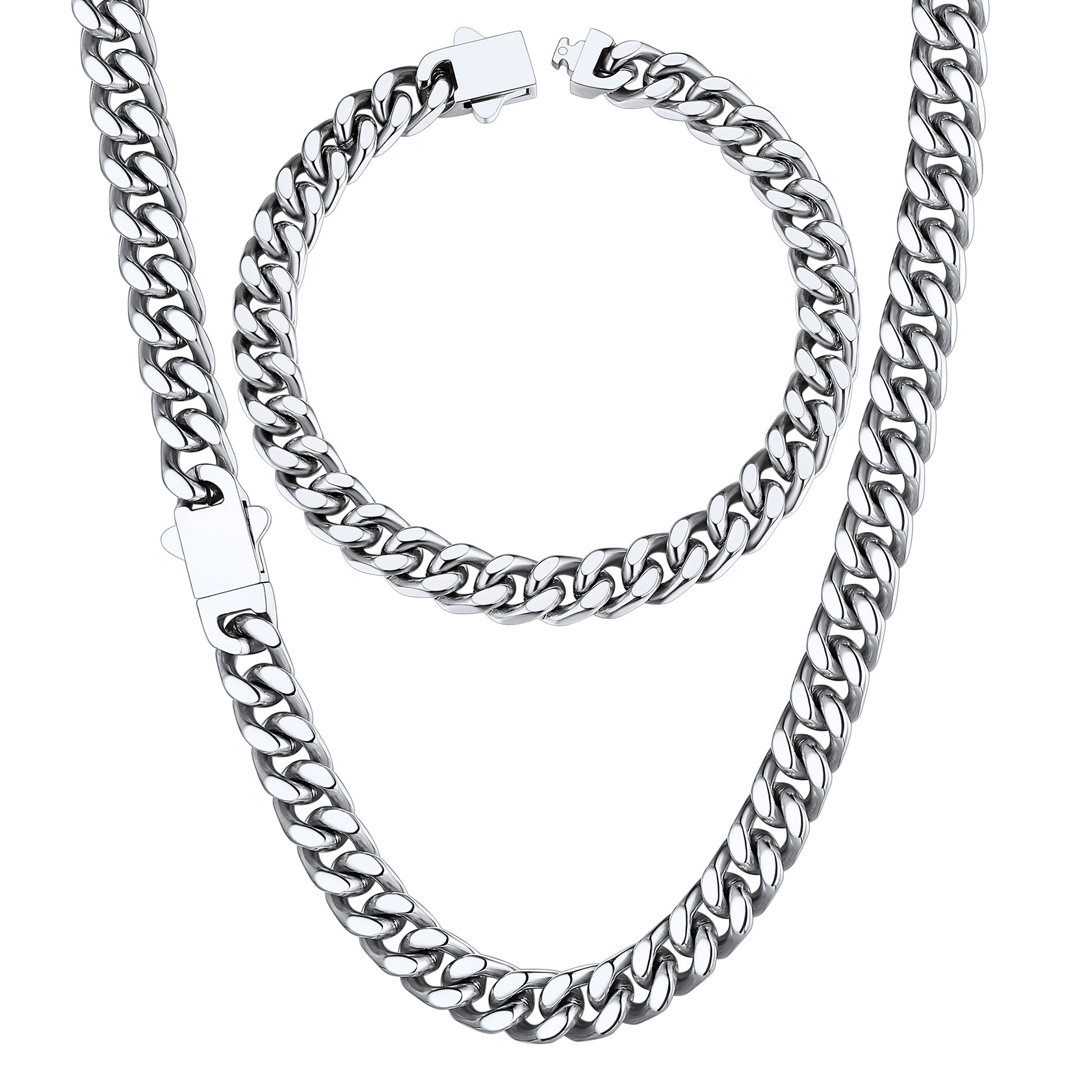 5/7/9/12mm Miami Cuban Link Chain & Bracelet Set for Him