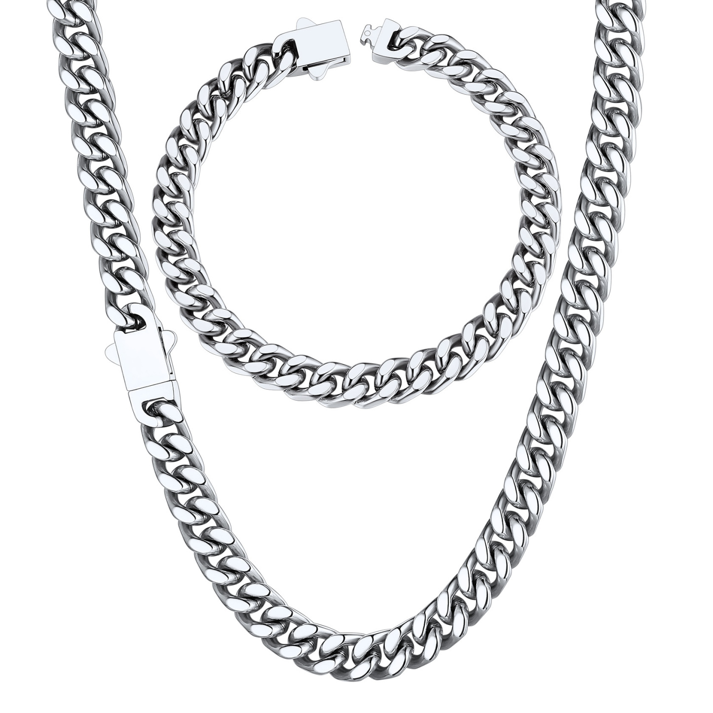 5/7/9/12mm Miami Cuban Link Chain & Bracelet Set for Him