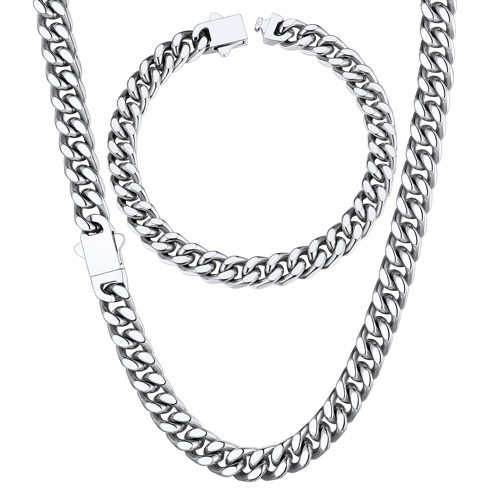 5/7/9/12mm Miami Cuban Link Chain & Bracelet Set for Him