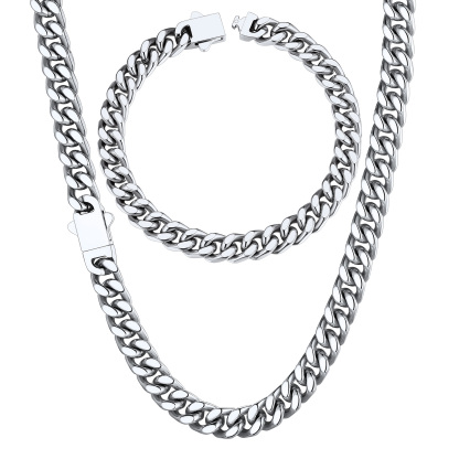 5/7/9/12mm Miami Cuban Link Chain & Bracelet Set for Him