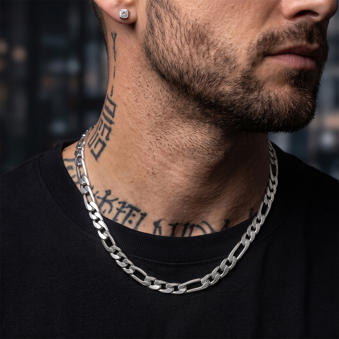 7mm Stainless Steel Figaro Chain Necklace For Men 