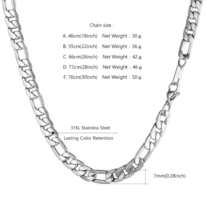 7mm Stainless Steel Figaro Chain Necklace For Men 