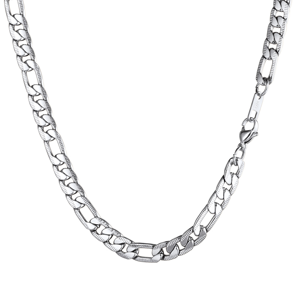 7mm Stainless Steel Figaro Chain Necklace For Men 