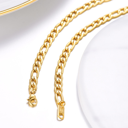 7mm Stainless Steel Figaro Chain Necklace For Men 