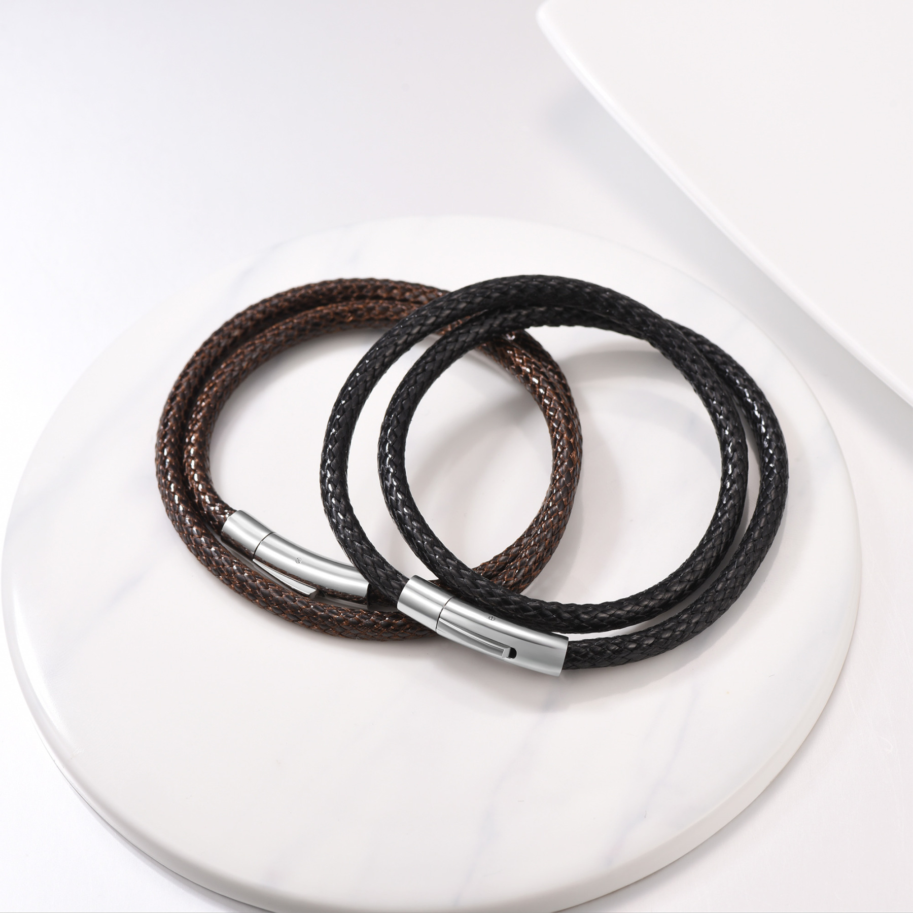 8.5mm Custom Engraved Handmade Leather Bracelet