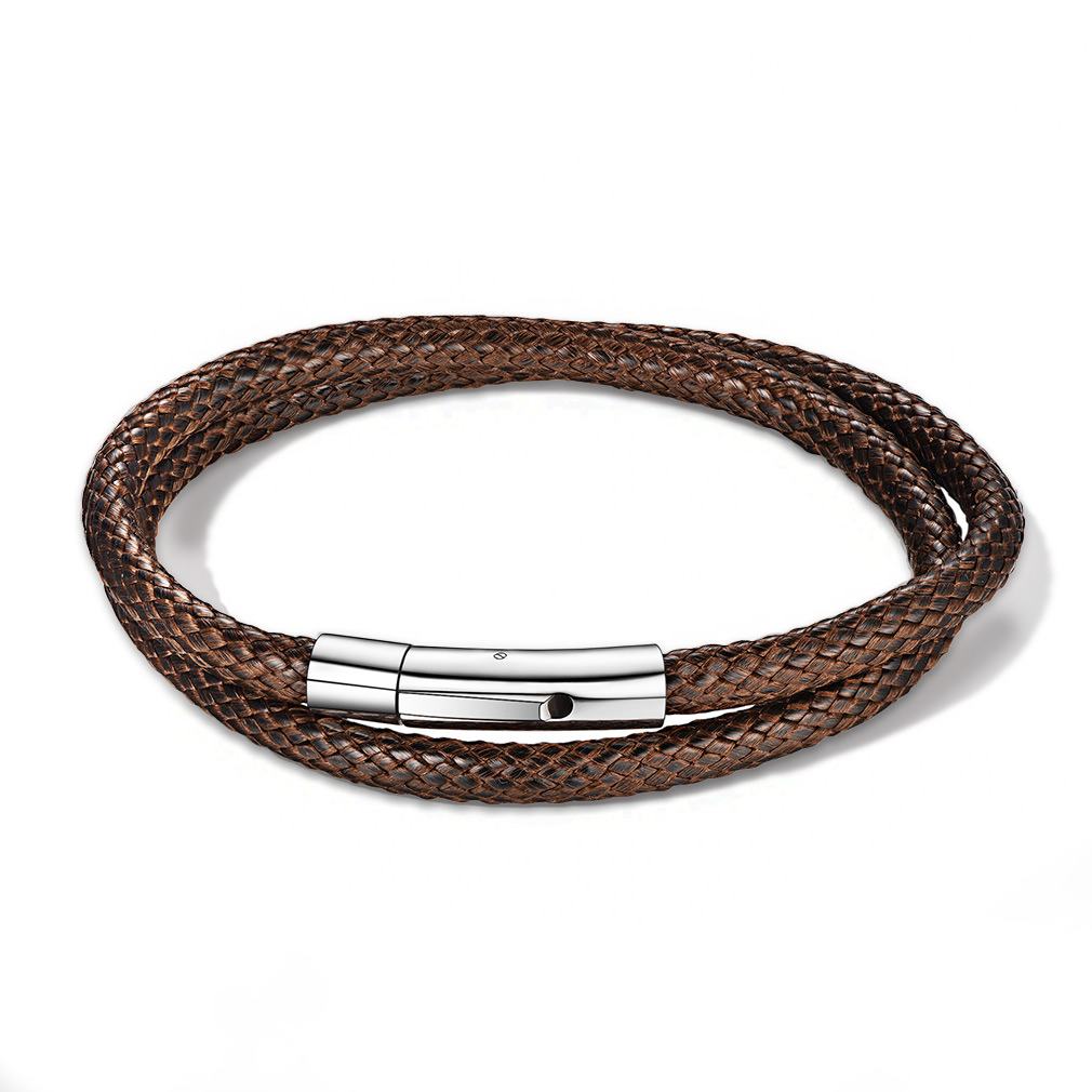Custom Engraved Double Leather Bracelet - Black Brown Braided Handmade Personalized Gift for Men