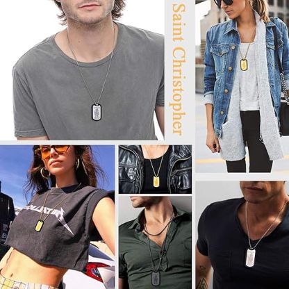 Custom Engraved  St Christopher Pendant Dog Tag Necklace For Men