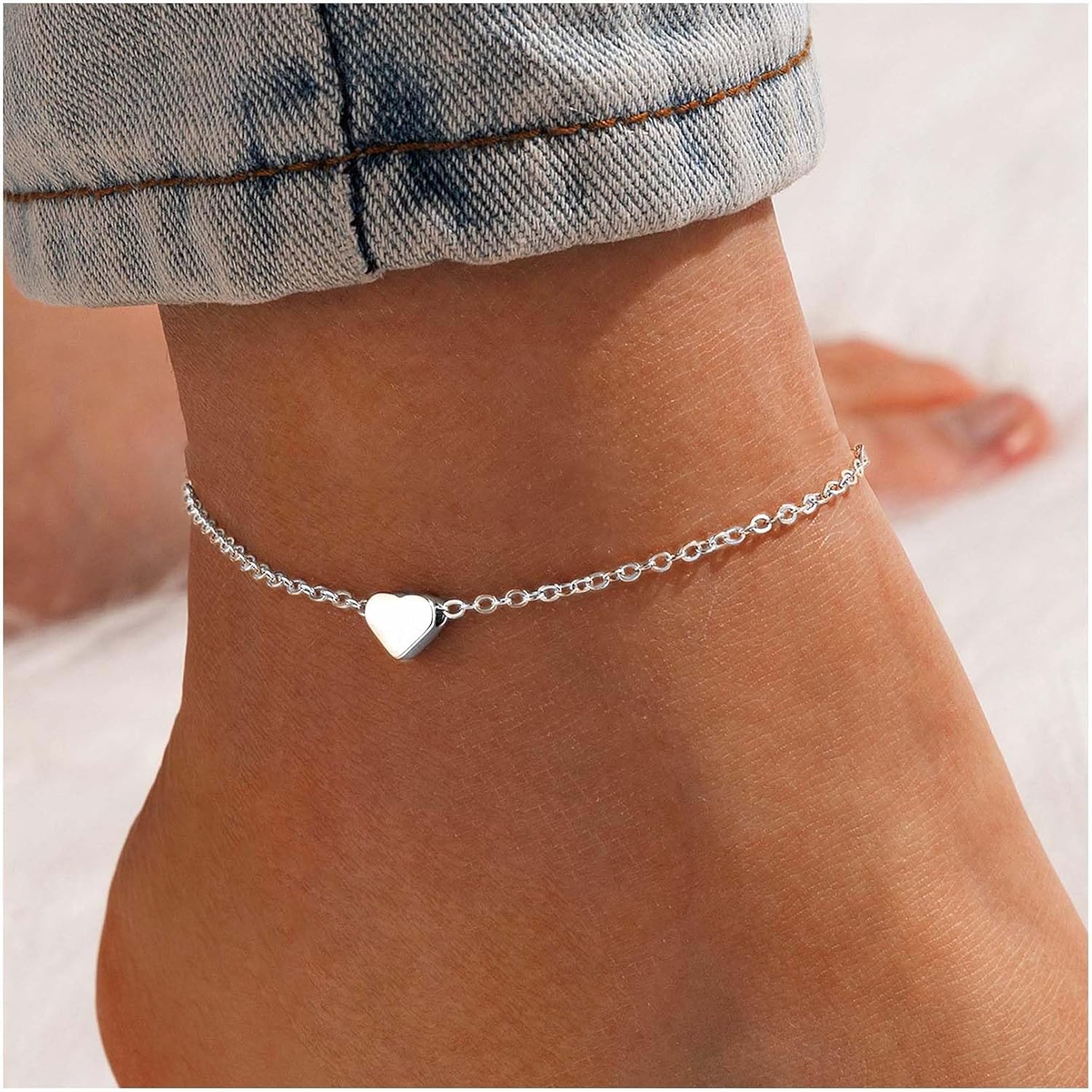 Dainty Heart Anklet for Women, sterling silver jewlery, heart jewelry, sterling silver anklet, gift idea