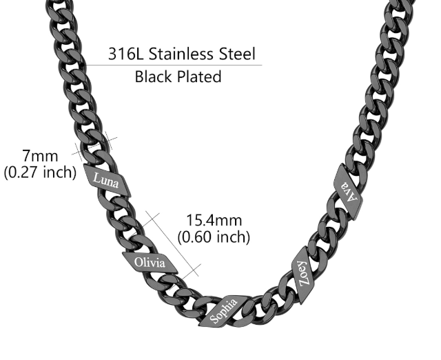 1-6 Names Stainless Steel Engraved Cuban Chain Necklace for Women