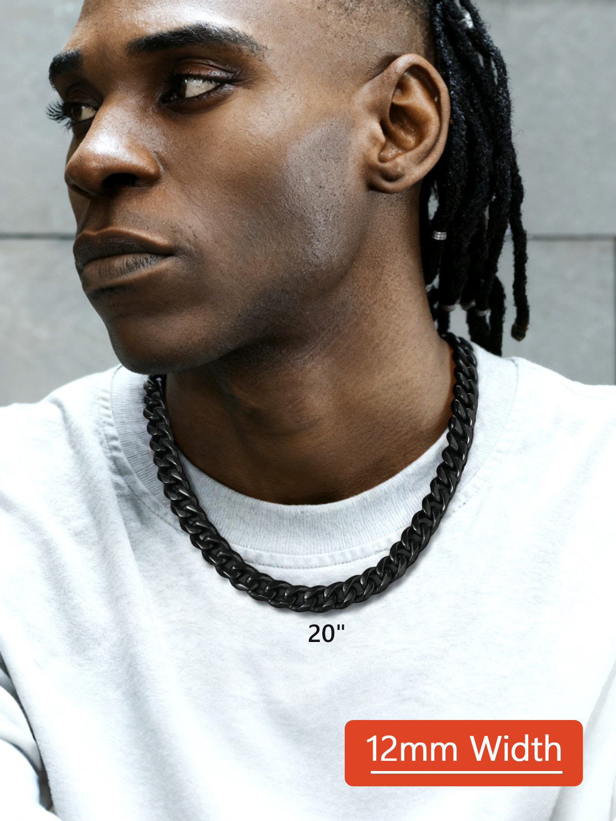 Black / 12mm / 20 inch Hip Hop Cuban Chain Necklace for Men 6/9/12mm Width