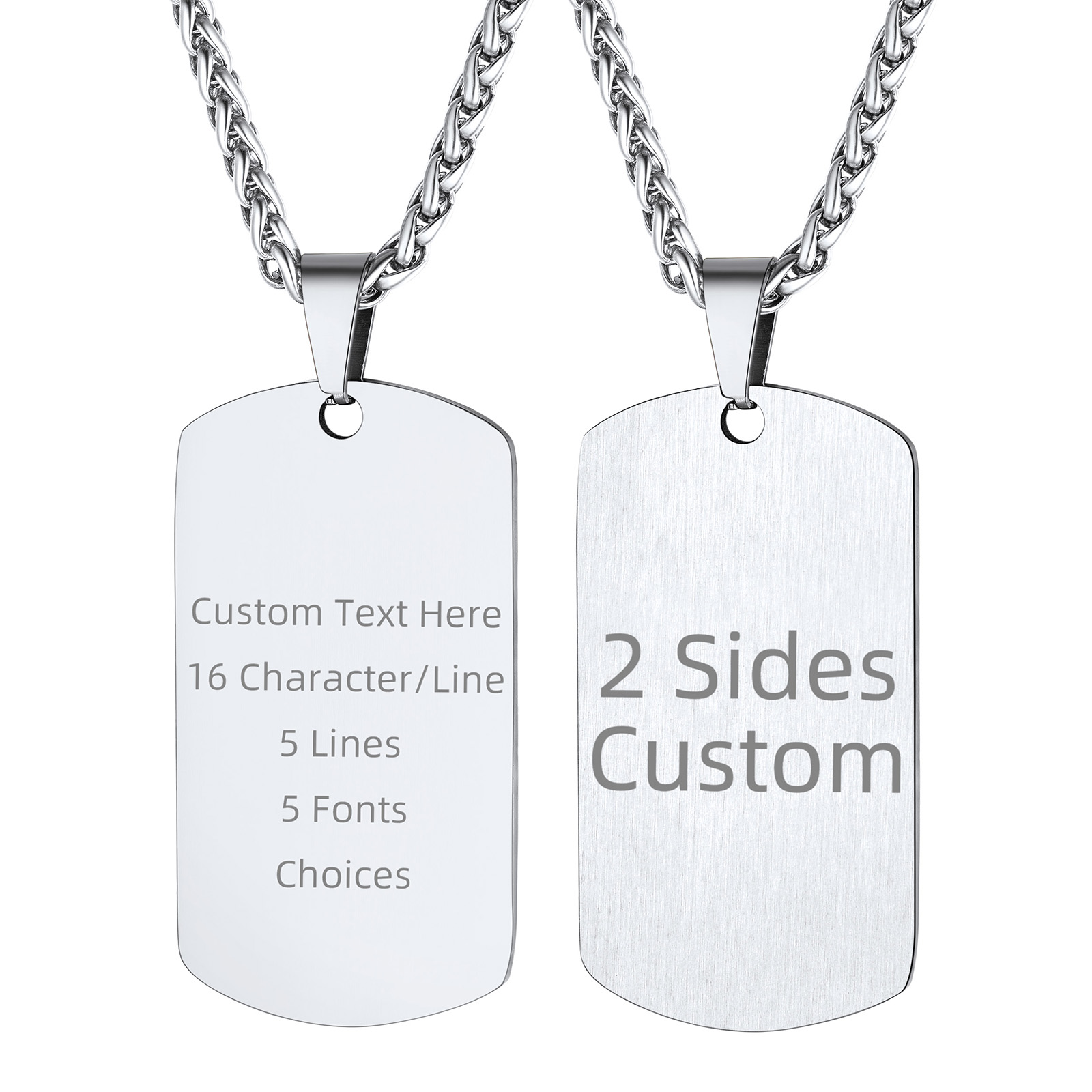 Custom Engraved Text Military Number Dog Tag Necklace For Men