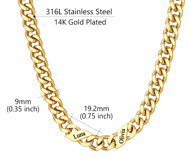 1-6 Names Stainless Steel Engraved Cuban Chain Necklace for Women