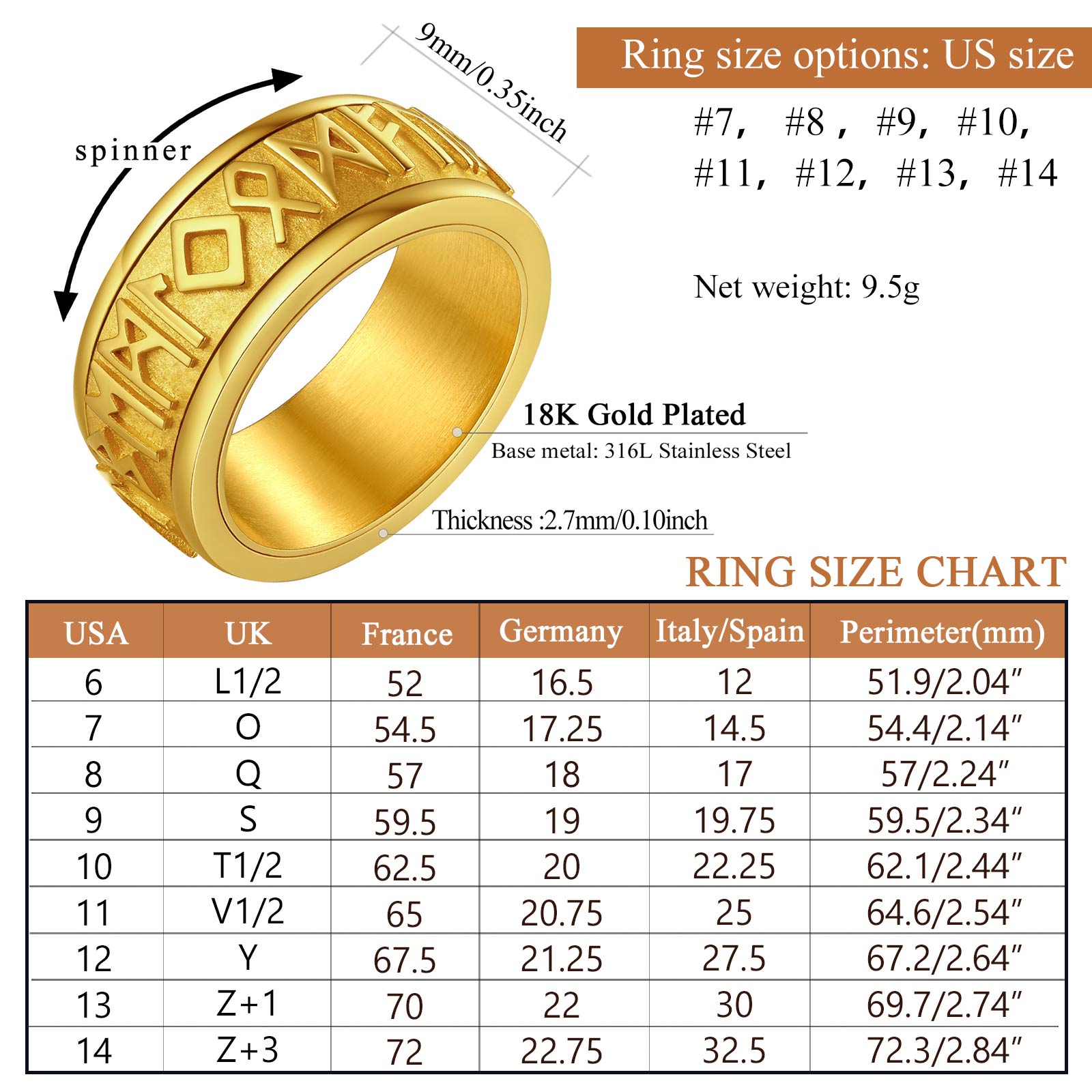 9MM Viking Rune Fidget Ring for Men