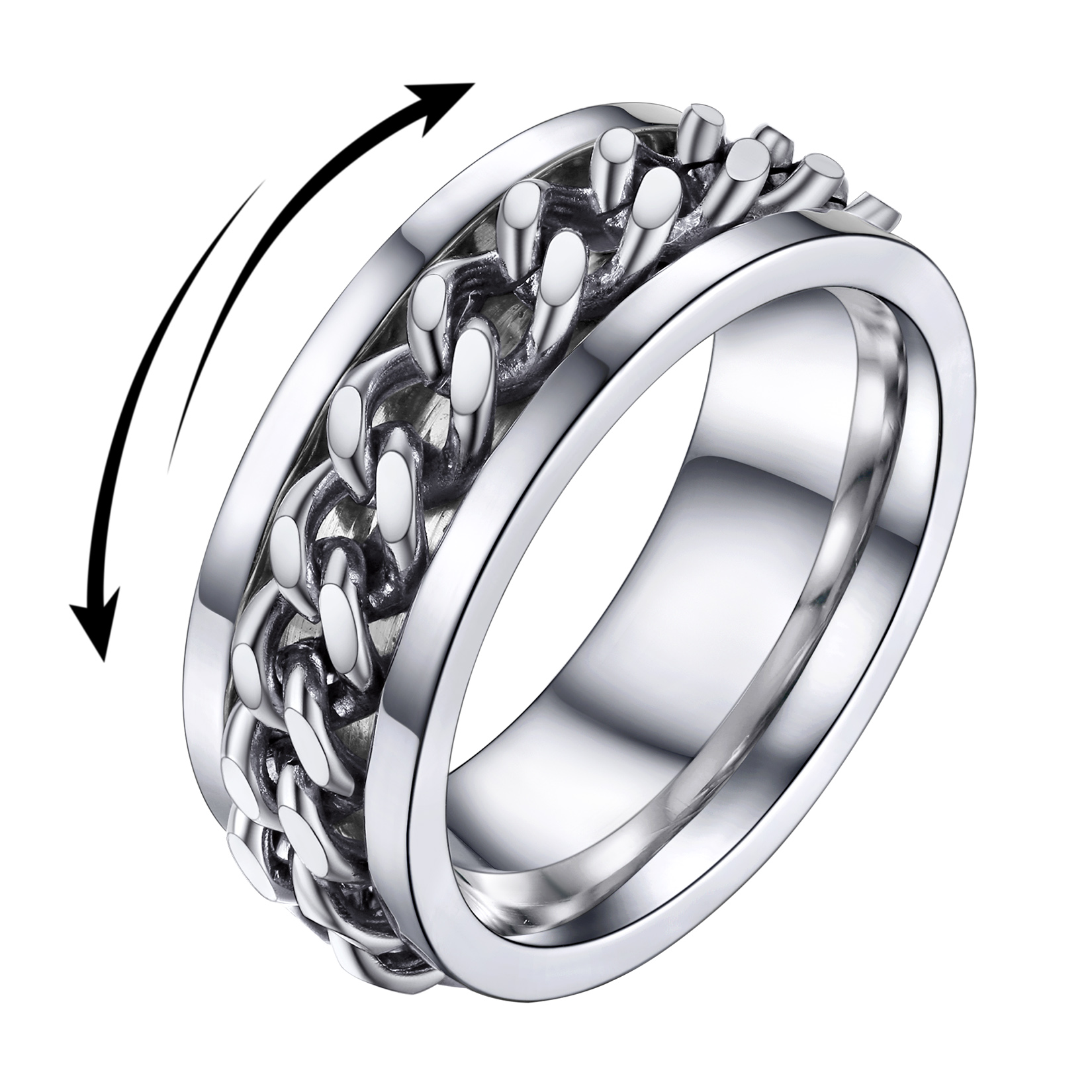Rotating Stainless Steel Chain Link Ring - Dad Gift