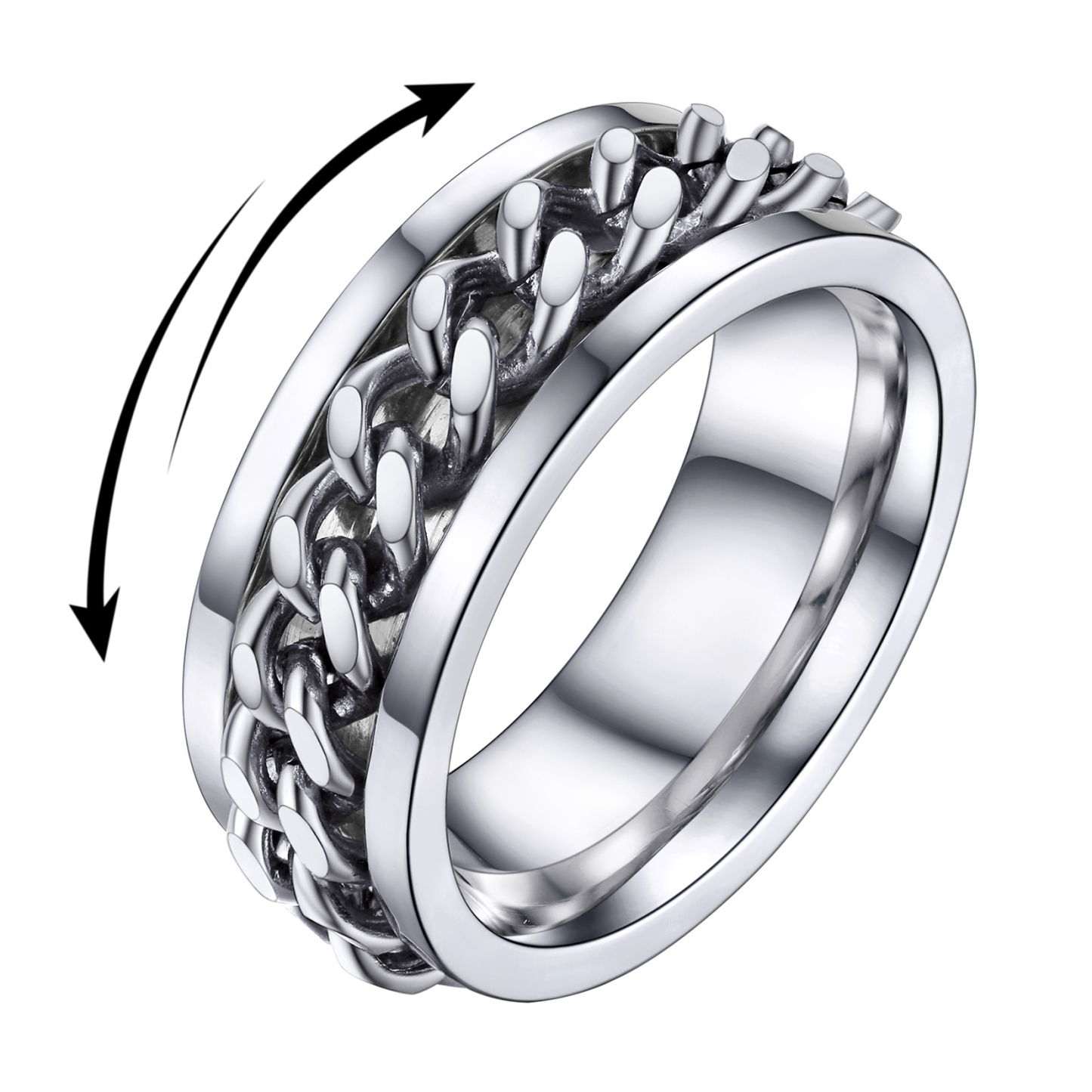 Rotating Stainless Steel Chain Link Ring - Dad Gift