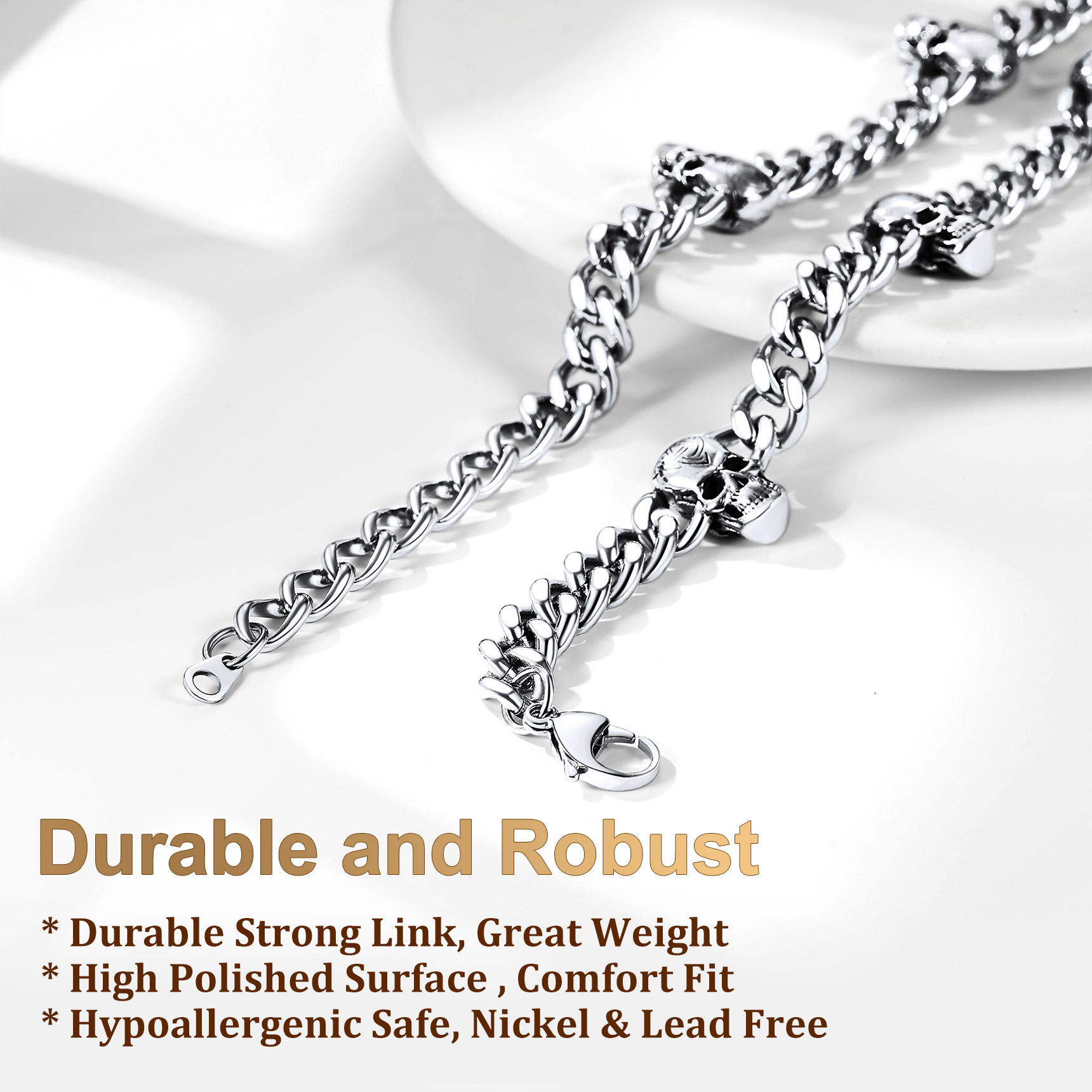 9mm Black Celtic Skull Cuban Chain For Him