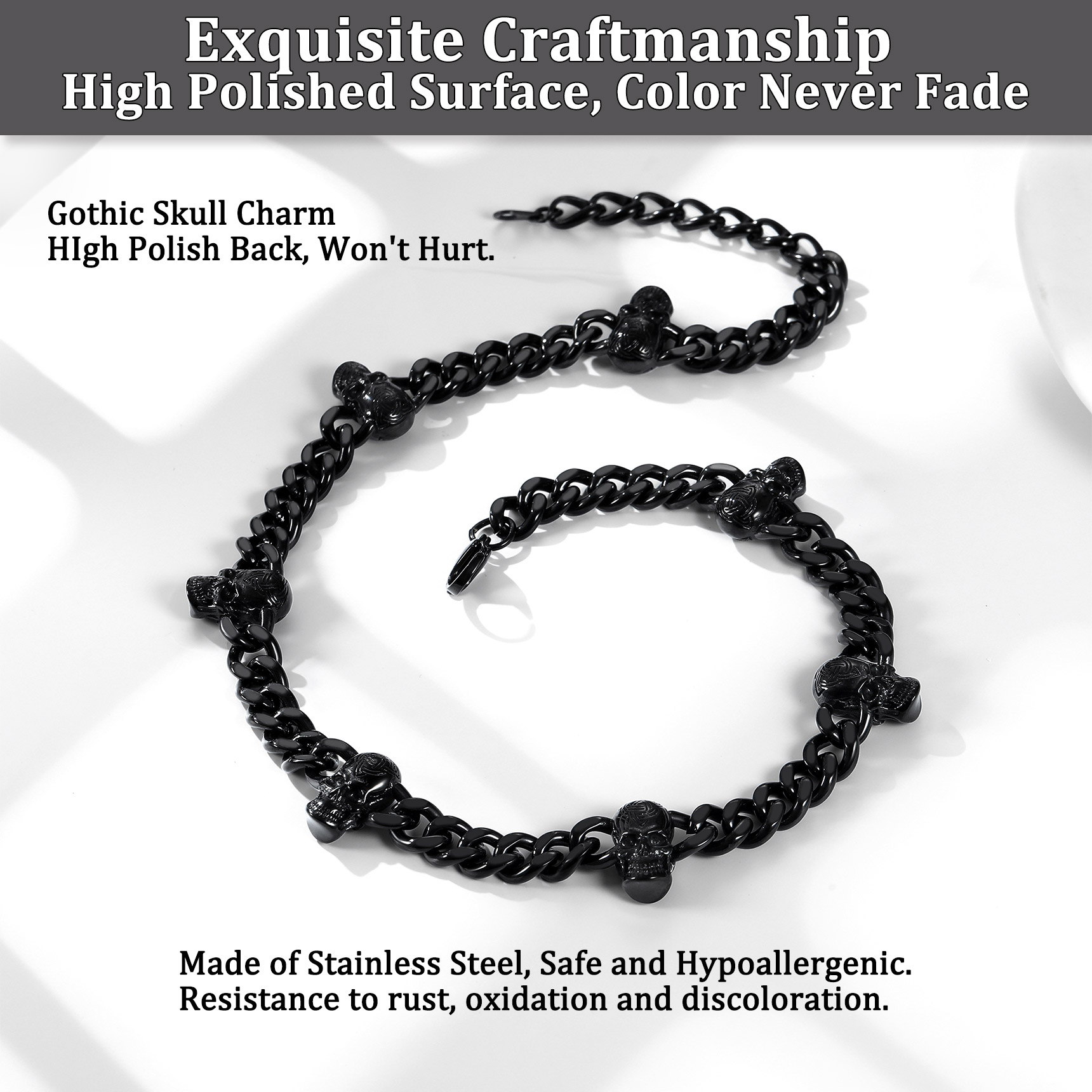 9mm Black Celtic Skull Cuban Chain For Him