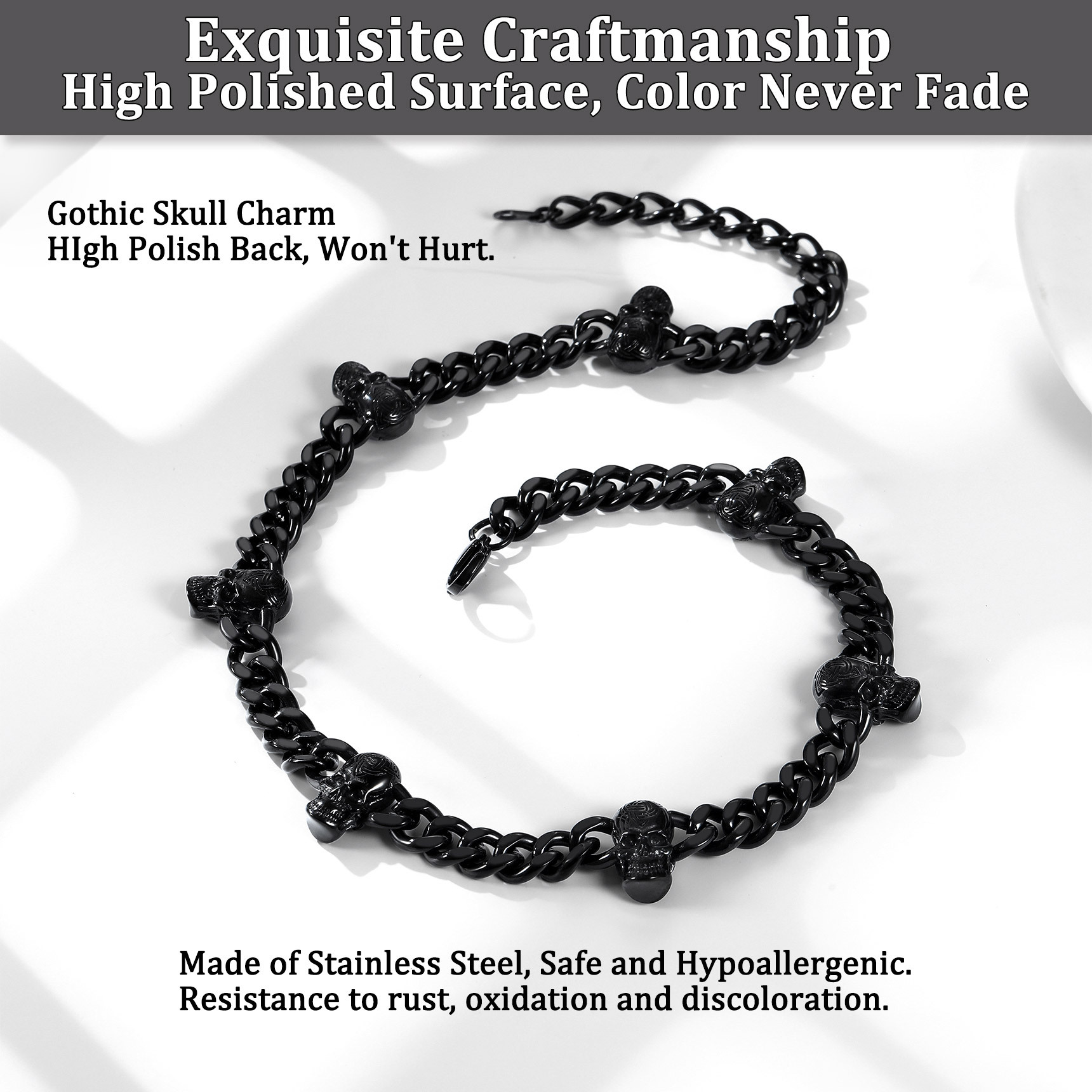 9mm Black Celtic Skull Cuban Chain For Him