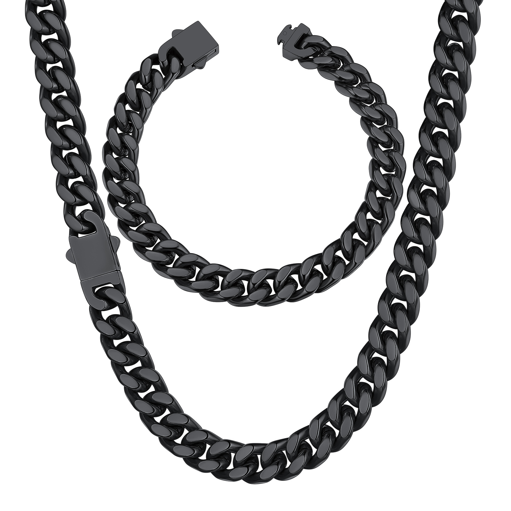 5/7/9/12mm Miami Cuban Link Chain & Bracelet Set for Him