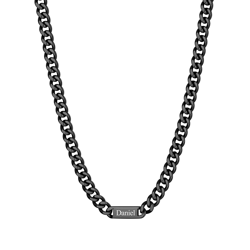 9mm Custom 1 Name Cuban Chain Necklace in Black Plated