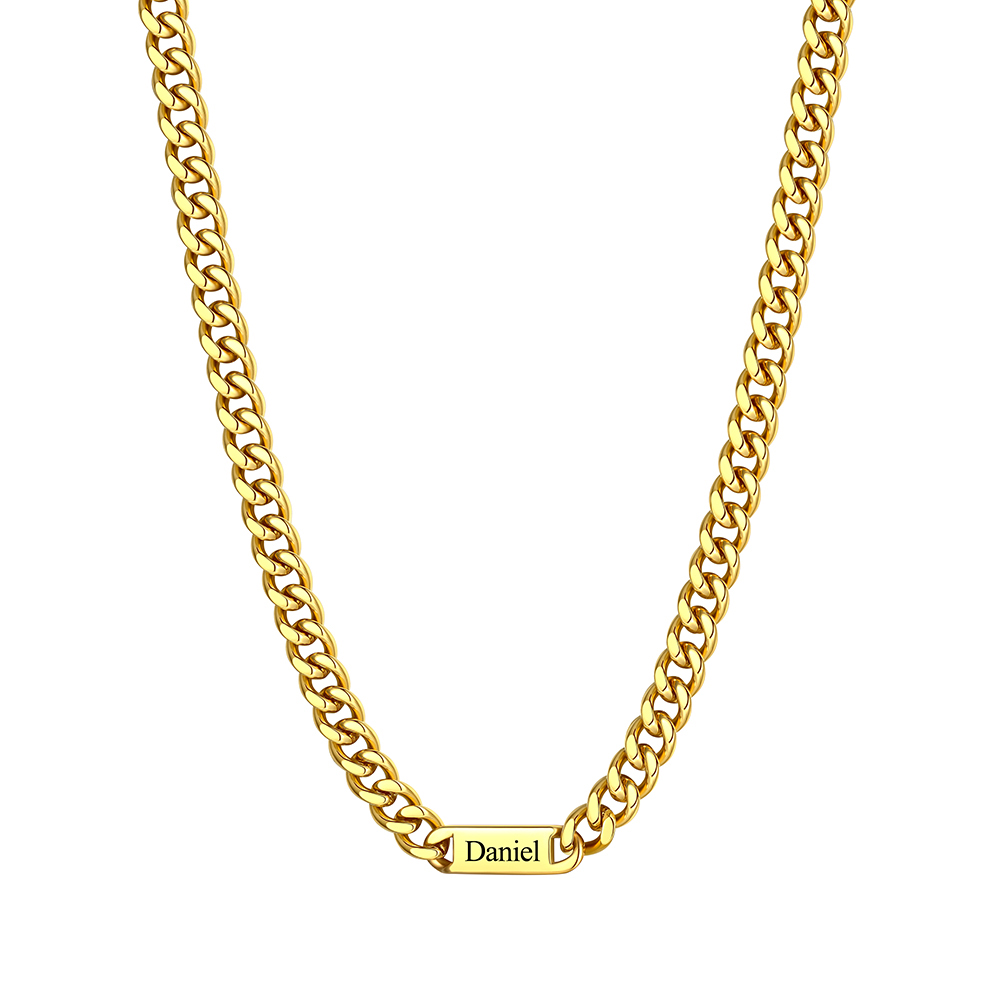 9mm Custom 1 Name Cuban Chain Necklace in Gold Plated
