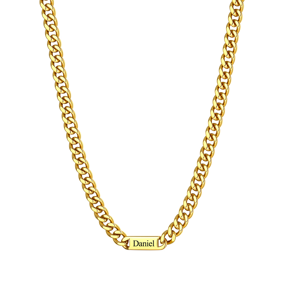 9mm Custom 1 Name Cuban Chain Necklace in Gold Plated