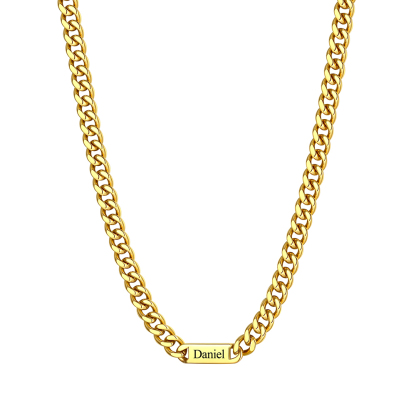 9mm Custom 1 Name Cuban Chain Necklace in Gold Plated