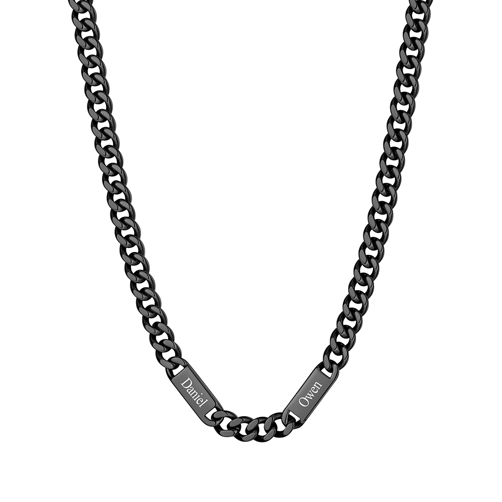 9mm Custom 2 Name Cuban Chain Necklace in Black Plated